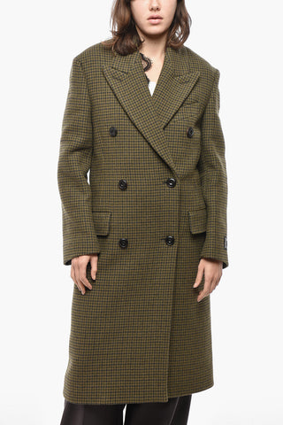 Double-breasted Houndstooth Wool Blend Coat with Oversized Design