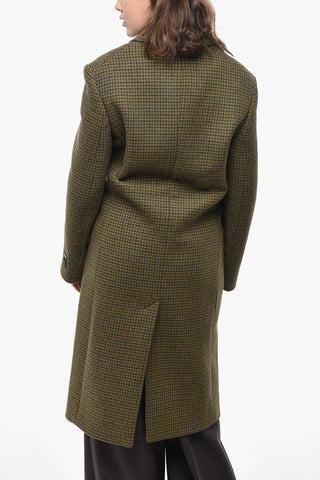 Double-breasted Houndstooth Wool Blend Coat with Oversized Design