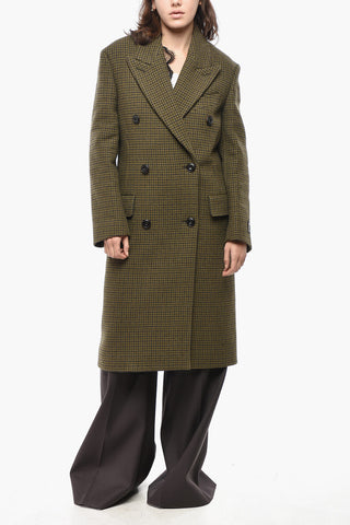 Double-breasted Houndstooth Wool Blend Coat with Oversized Design