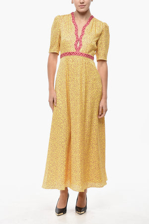 Silk Flared Dress TABITHA with Botanical Print