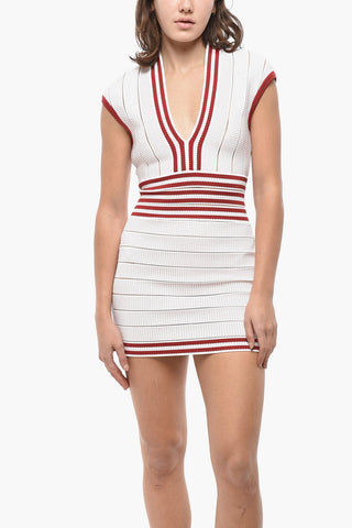 Fitted Dress with V-Neck and Contrast Details