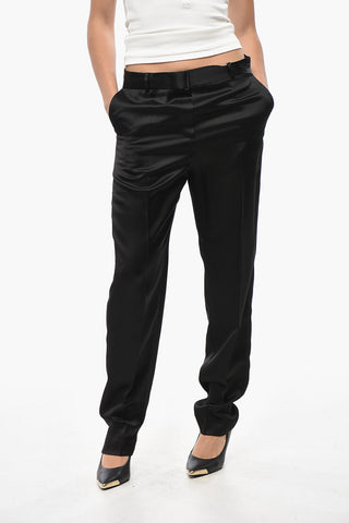 Low-Rise Satin Pants with Belt Loops