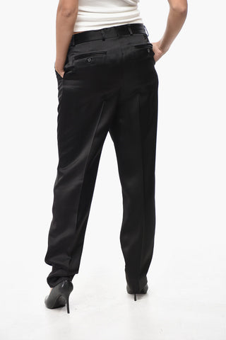 Low-Rise Satin Pants with Belt Loops