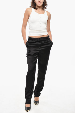 Low-Rise Satin Pants with Belt Loops
