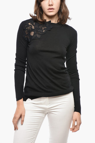 Merino Wool Sweater with Lace Detail