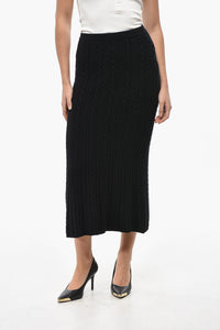 Wool Cable Knit Midi Skirt
