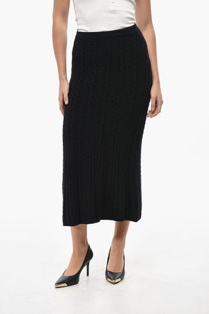 Wool Cable Knit Midi Skirt