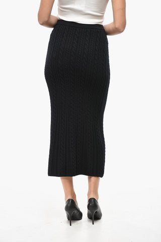 Wool Cable Knit Midi Skirt