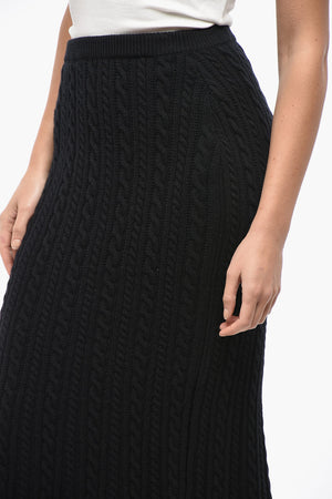 Wool Cable Knit Midi Skirt