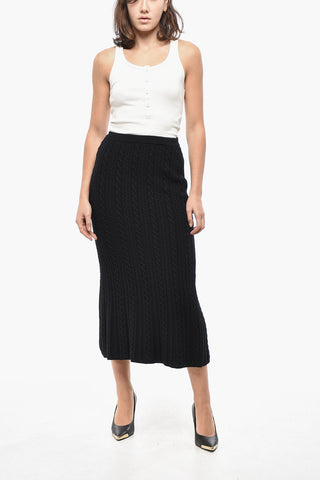 Wool Cable Knit Midi Skirt