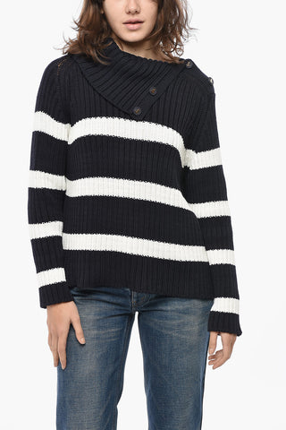 Turtleneck Cotton Blend Sweater with Awning Motif