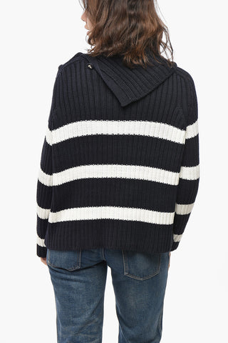 Turtleneck Cotton Blend Sweater with Awning Motif