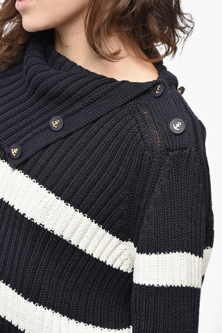 Turtleneck Cotton Blend Sweater with Awning Motif