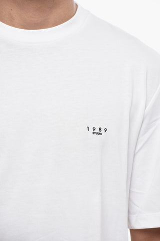 Baumwoll-T-Shirt mit Rundhalsausschnitt und besticktem Logo