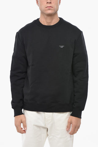 Felpa Girocollo in Cotone Garzato con Logo Ricamato