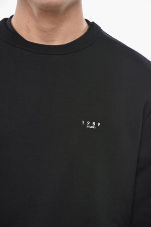 Felpa Girocollo in Cotone Garzato con Logo Ricamato