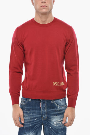Crewneck Virgin Wool Sweater with Flocked Logo