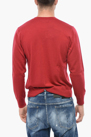 Maglia Girocollo in Lana Vergine con Logo Floccato