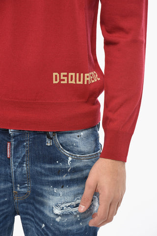 Crewneck Virgin Wool Sweater with Flocked Logo