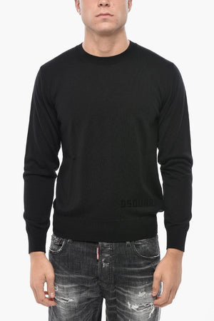 Pullover mit Rundhalsausschnitt aus Schurwolle mit geflocktem Logo