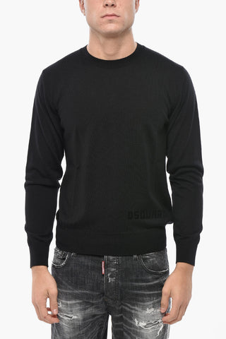 Pullover mit Rundhalsausschnitt aus Schurwolle mit geflocktem Logo