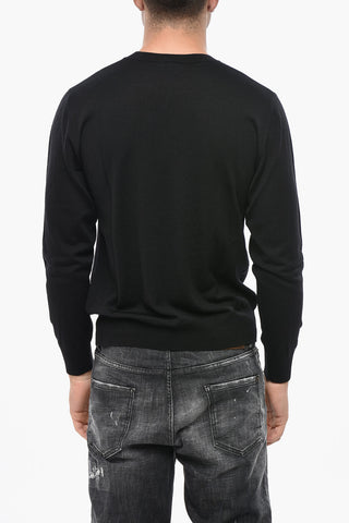Pullover mit Rundhalsausschnitt aus Schurwolle mit geflocktem Logo