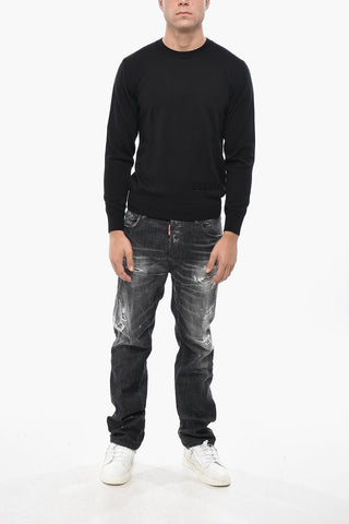 Pullover mit Rundhalsausschnitt aus Schurwolle mit geflocktem Logo