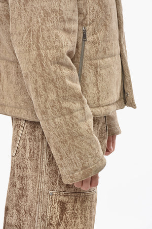 Flocked Fabric Padded Jacket with Embroidered Logo