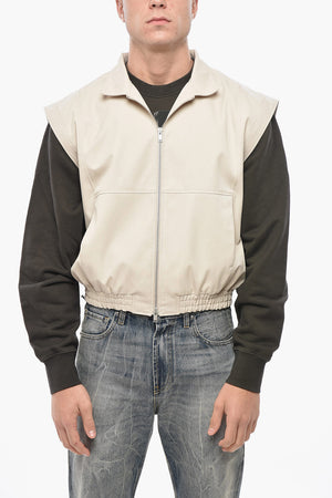 Cotton-Gabardine Sleeveless Jacket with Zip Closure