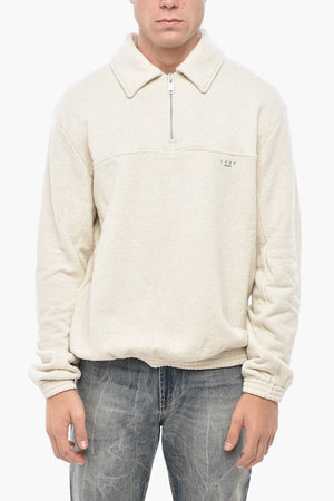 Cotton-Fleece Mock Neck Sweatshirt with Half Zip