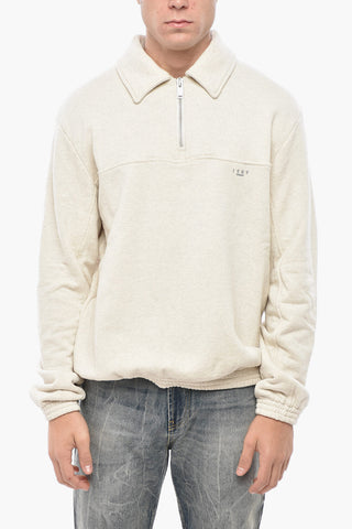 Felpa Mock Neck in Cotone Garzato con Half Zip