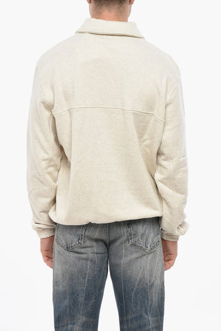 Felpa Mock Neck in Cotone Garzato con Half Zip