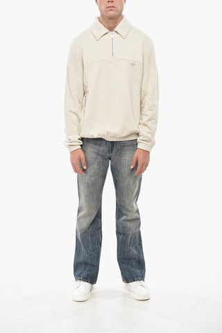 Felpa Mock Neck in Cotone Garzato con Half Zip
