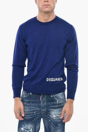 Crewneck Virgin Wool Sweater with Flocked Logo