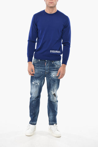 Pullover mit Rundhalsausschnitt aus Schurwolle mit geflocktem Logo
