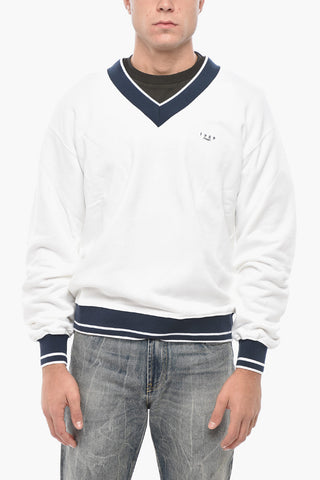 Brushed Sweatshirt with V-Neck and Contrast Details
