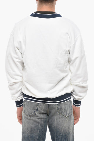 Brushed Sweatshirt with V-Neck and Contrast Details