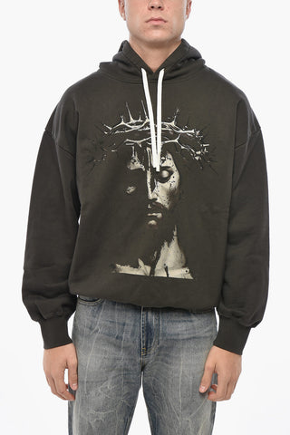 Brushed Cotton Hoodie JESUS with Front Print