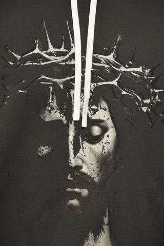 Brushed Cotton Hoodie JESUS with Front Print
