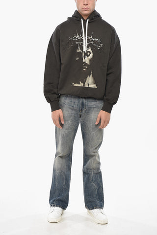 Brushed Cotton Hoodie JESUS with Front Print