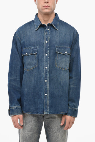 Dark Washed Denim Shirt with Snap Buttons