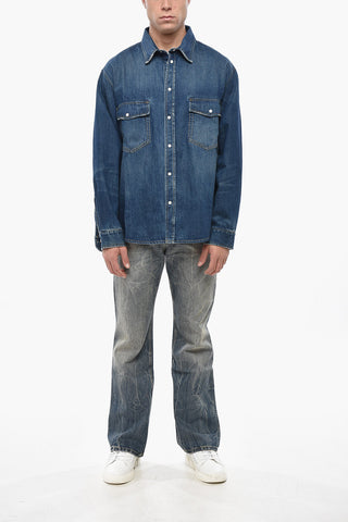 Dark Washed Denim Shirt with Snap Buttons