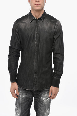 Camicia in Denim WESTERN con Bottoni a Pressione