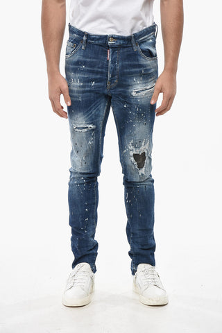 Skinny Cool Guy Fit Jeans with Leather Patches 15cm