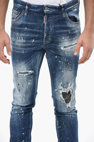 Skinny Cool Guy Fit Jeans with Leather Patches 15cm