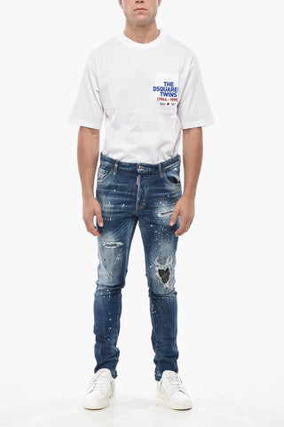 Skinny Cool Guy Fit Jeans with Leather Patches 15cm