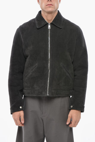 Giubbotto Shearling in Suede con Logo Ricamato