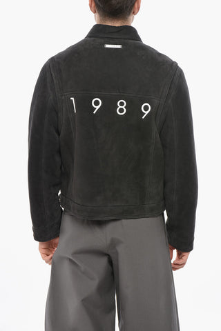 Giubbotto Shearling in Suede con Logo Ricamato