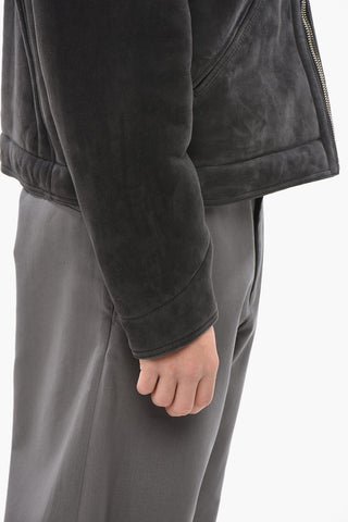Giubbotto Shearling in Suede con Logo Ricamato
