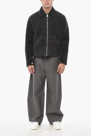 Giubbotto Shearling in Suede con Logo Ricamato